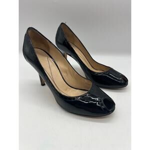 Kate Spade patent leather black round peep toe heels 7.5 Career Preppy